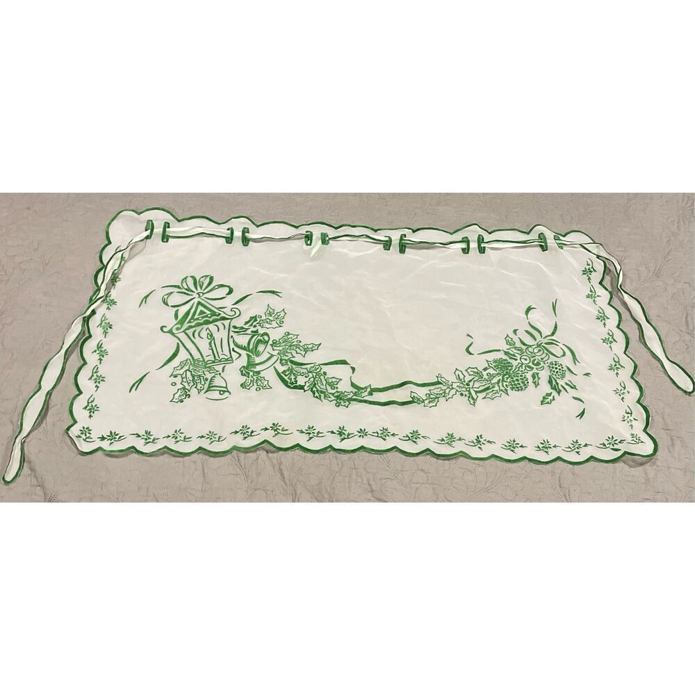 Vintage Half Apron Sheer White Velvety Green Christmas